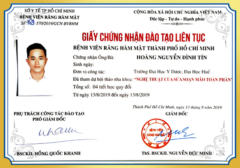 Chứng nhận đào tạo liên tục BS Tín