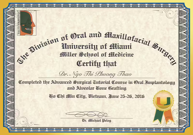 Chứng nhận ĐH Miami BS Thảo