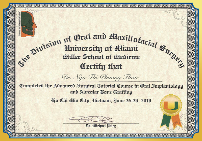 Chứng nhận ĐH Miami BS Thảo