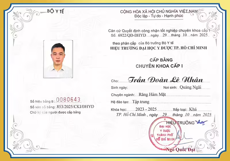 bằng chuyên khoa cấp 1 bs Lê Nhân