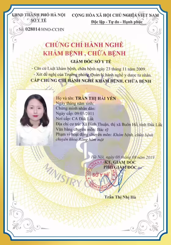 Chứng chỉ hành nghề khám chữa bệnh BS Yến