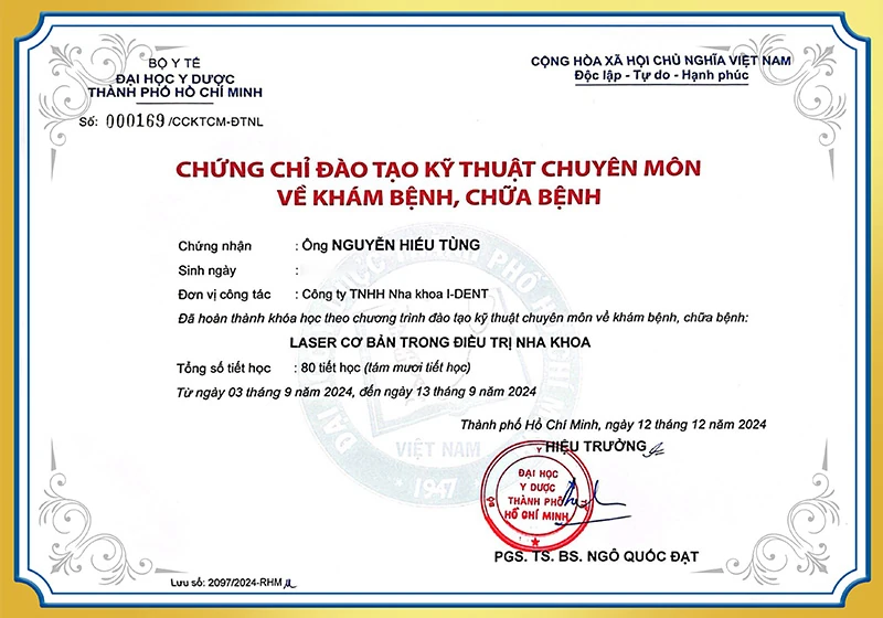 Chứng chỉ laser trong điều trị nha khoa BS Tùng