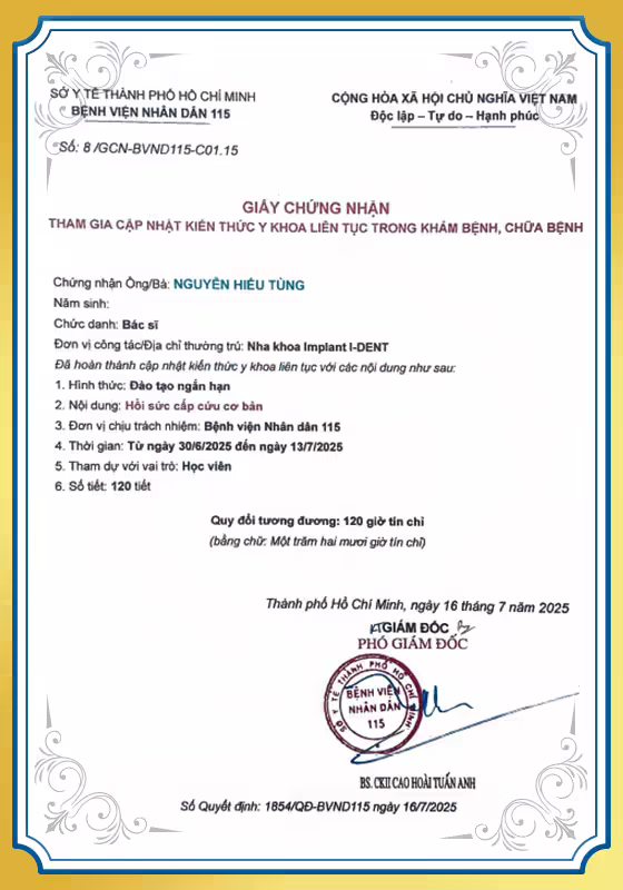 Chứng nhận hồi sức cấp cứu BS Tùng