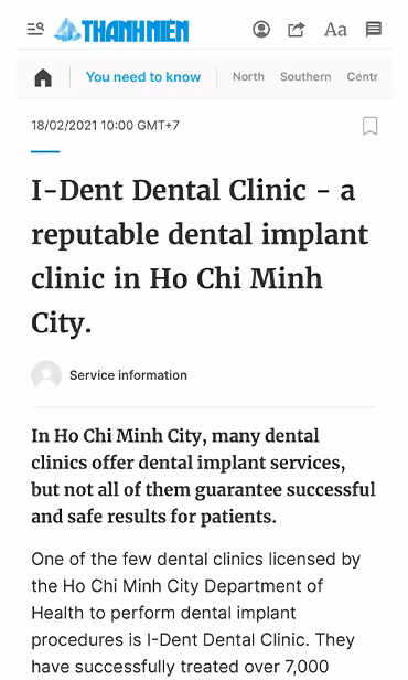 I-Dent Dental Clinic on Thanh Nien Newspaper