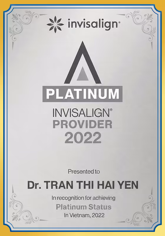 BS.CKI Trần Thị Hải Yến đạt thứ hạng Platinum Invisalign Provider