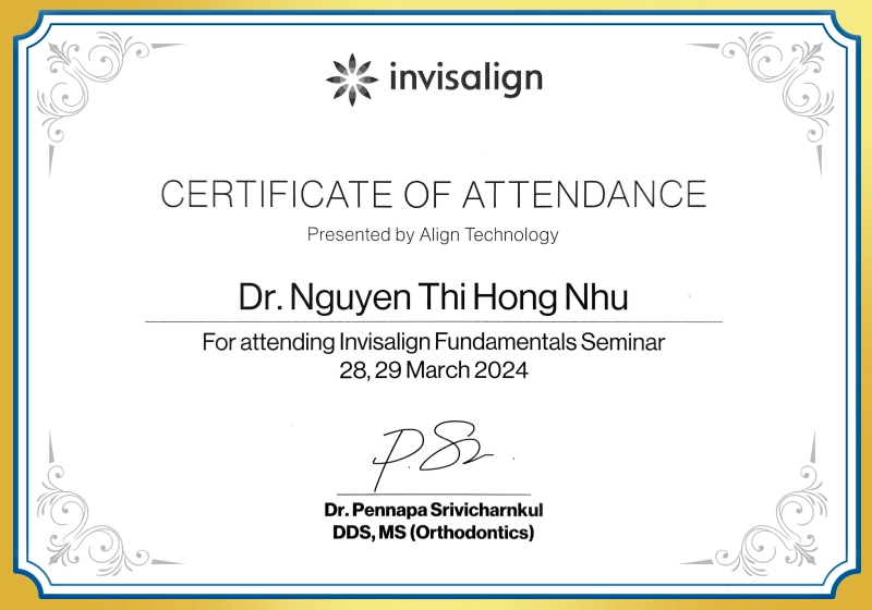 Chứng nhận Invisalign Fundamentals của BS.CKI Nguyễn Thị Hồng Như