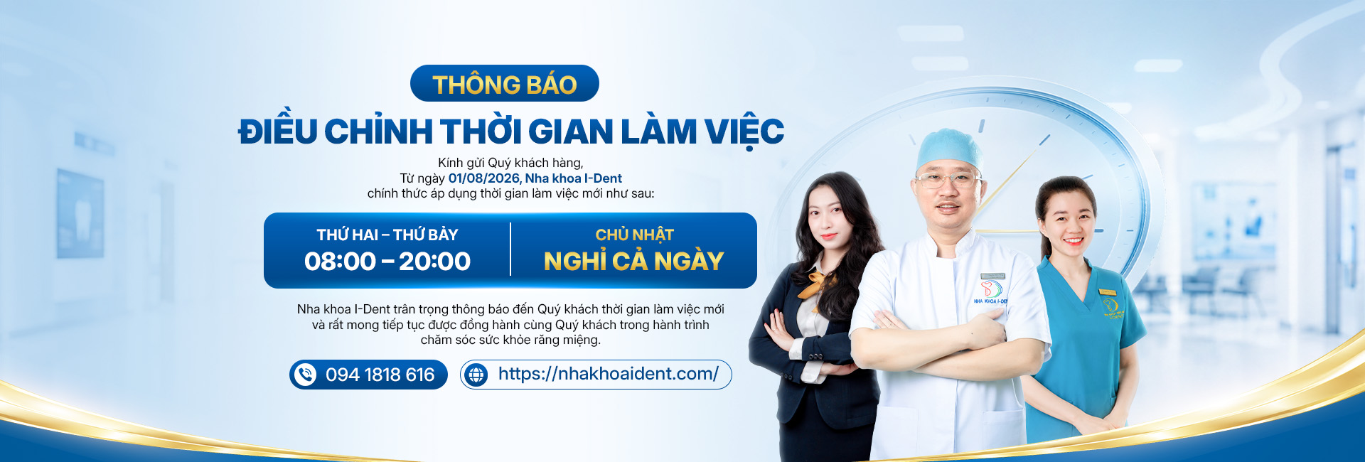 Điều Chỉnh Giờ Làm Việc Nha Khoa I-Dent