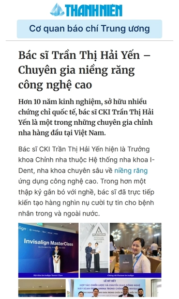 Báo Thanh niên đánh giá cao chuyên môn Bác sĩ CKI Trần Thị Hải Yến