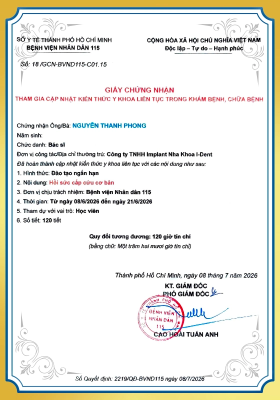 Chứng nhận đào tạo liên tục (CME): Cập nhật kiến thức y khoa chuyên sâu trong khám và chữa bệnh nha khoa.
