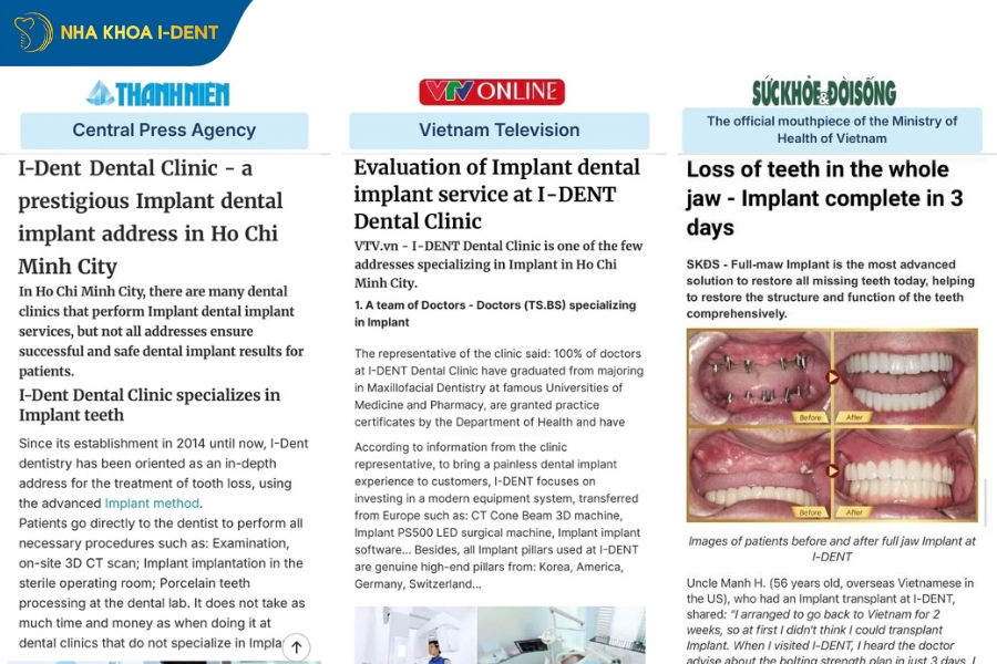 Media outlets have highly regarded the quality of dental implant treatment at I-Dent Dental.
